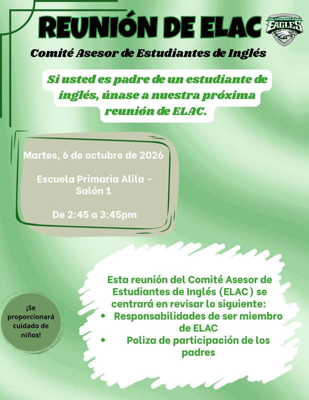 (Spanish Translation) ELAC flyer with school logo All written details in the article
