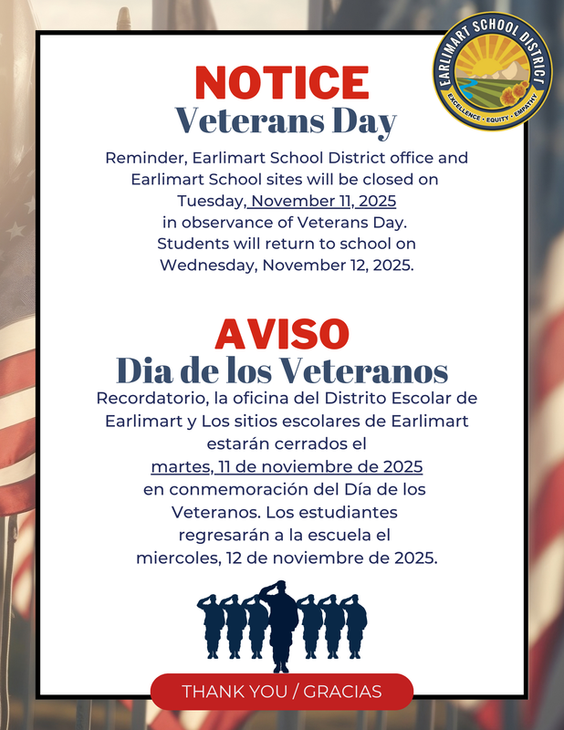 Veterans day flyer, ESD logo, American flag, details in article