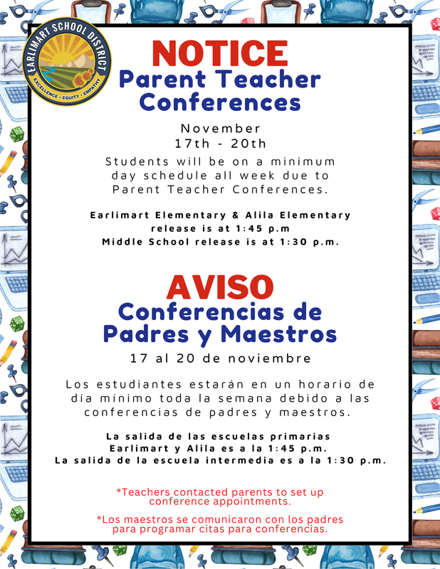 Parent/Teacher conferences flying, backpack with school supplies, ESD logo, written information in the article