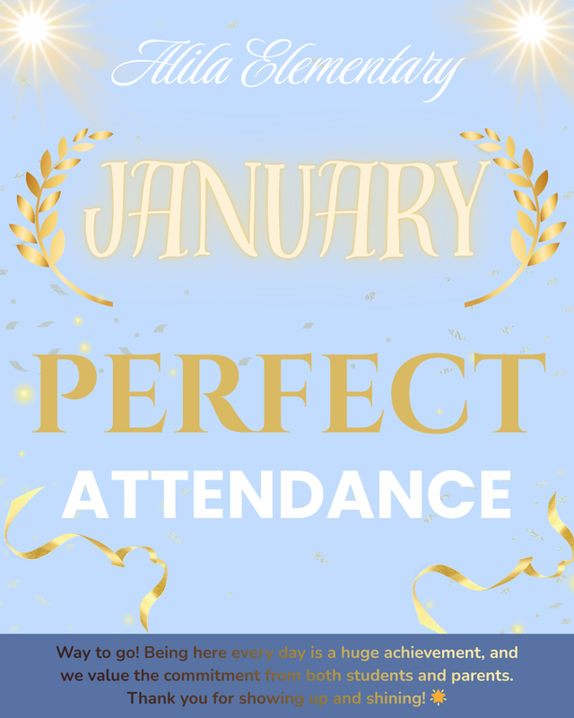 January perfect attendance flyer with celebratory images, and confetti  All written details in the article 
