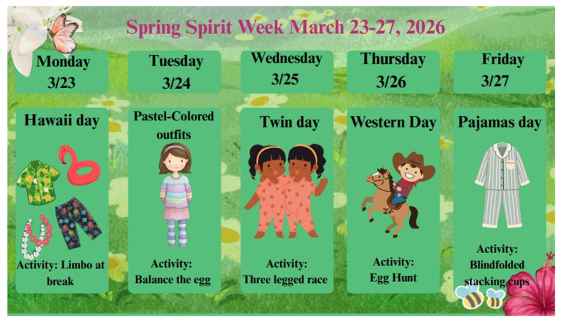 Image of spring spirit week dress up days