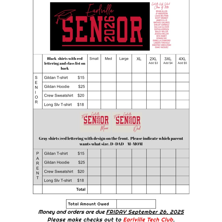 a photo of senior shirt order form