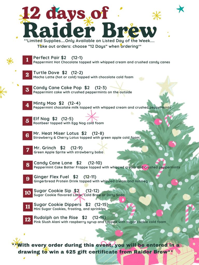 12 days of  Raider Brew specials flyer