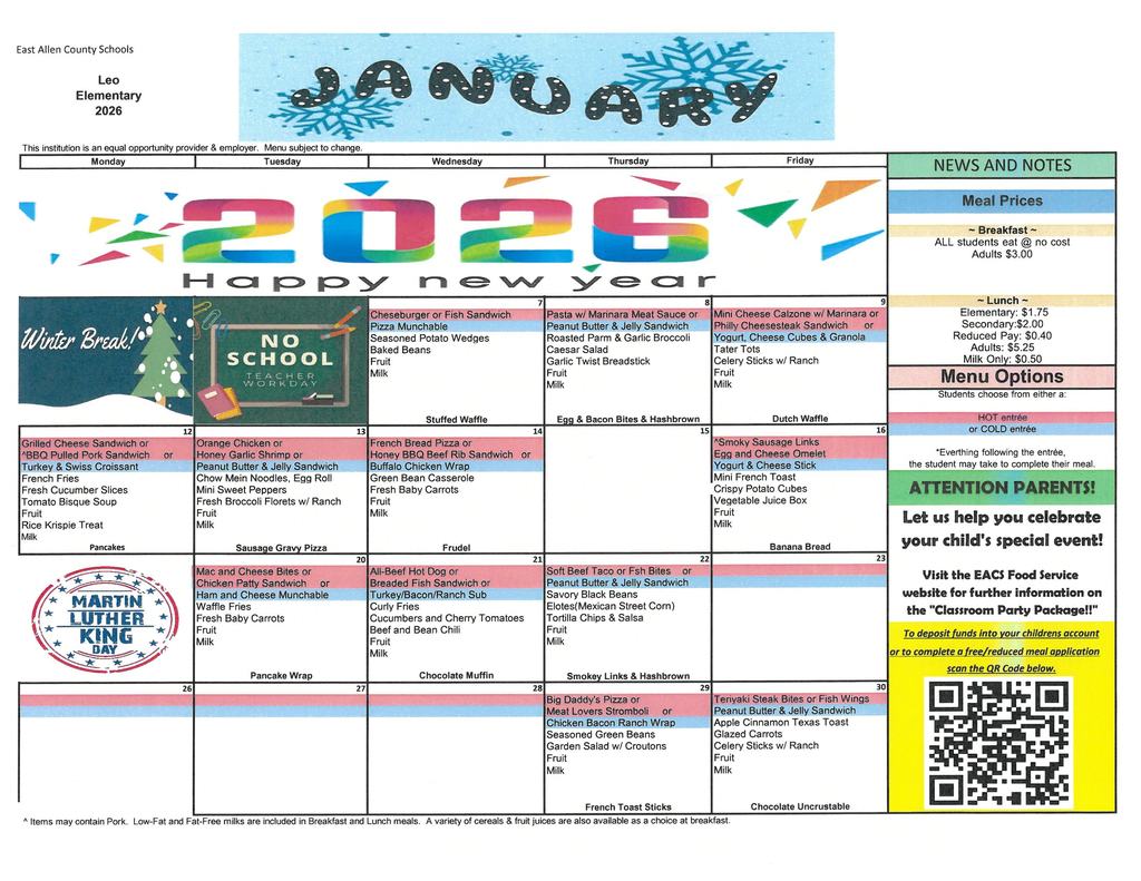Updated Jan Menu