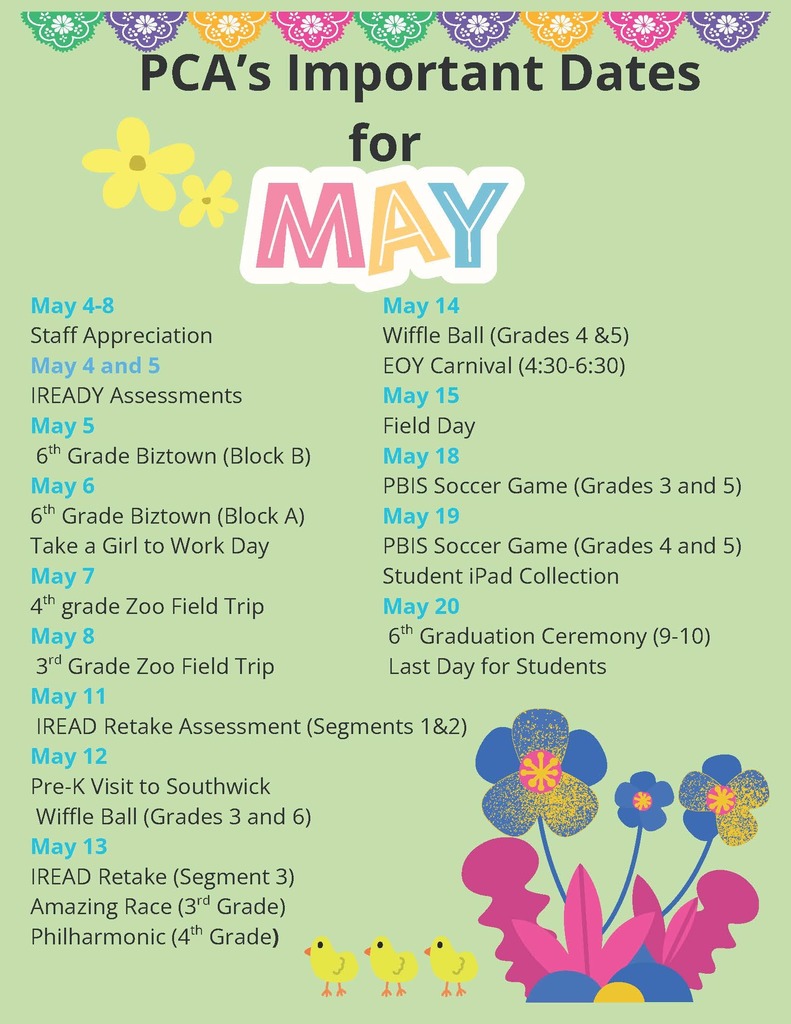 PCA's Important Dates for May