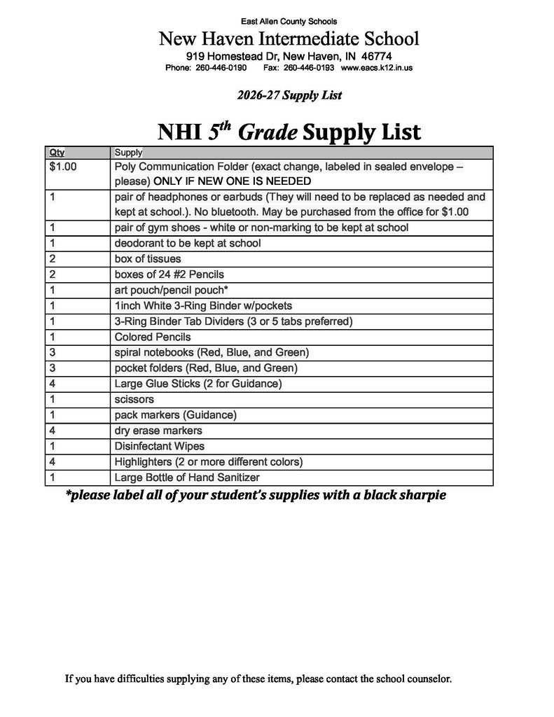 class supply lists