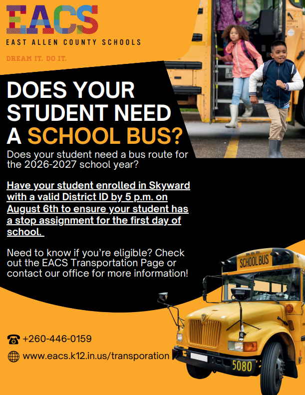 How to students signed up for bussing.  must have student enrolled by 5 pm on August 6