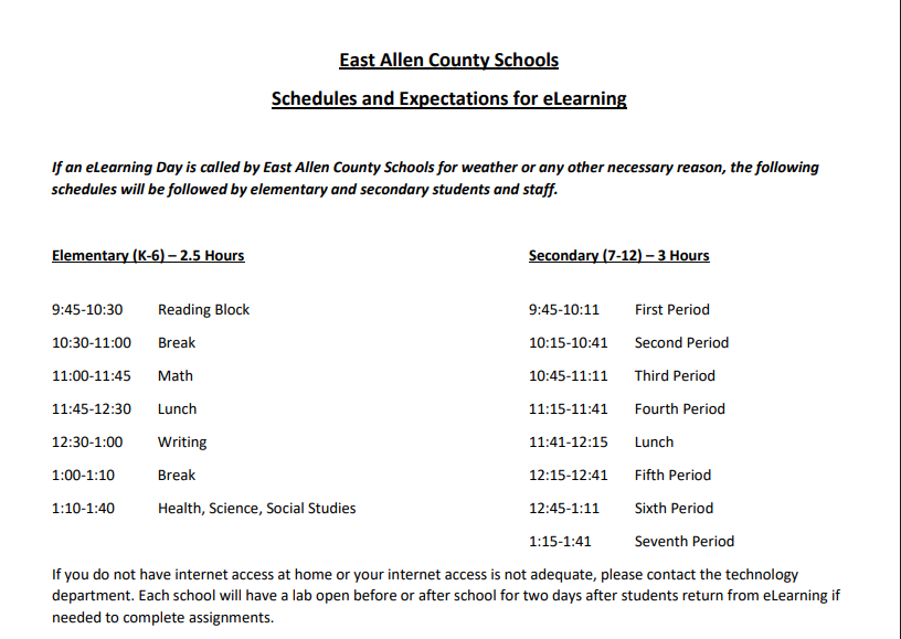 elearning Schedule 
