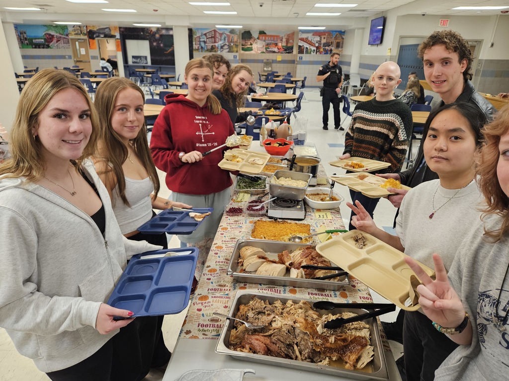 students in line getting their food