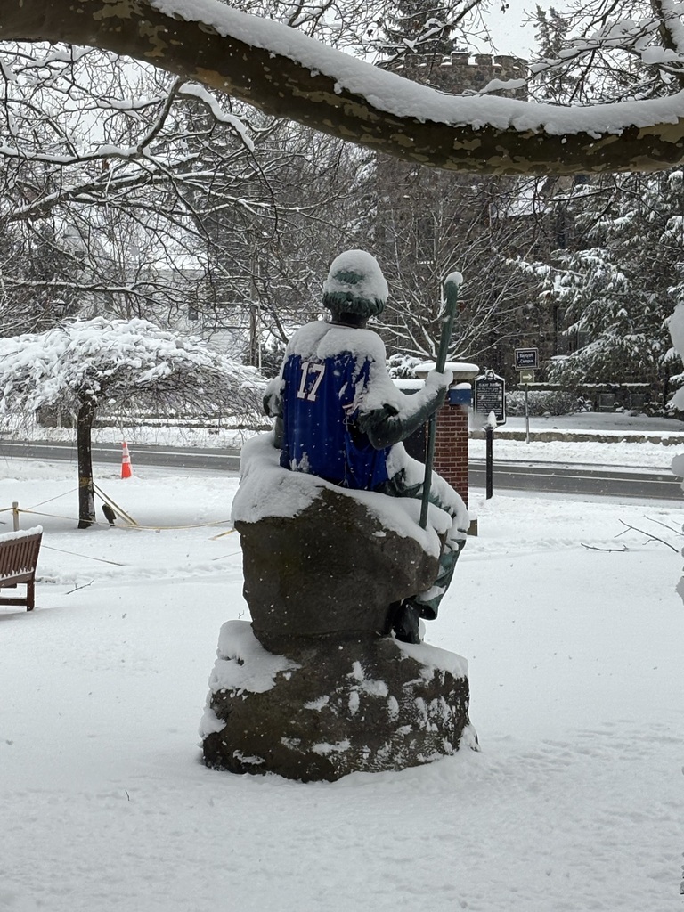 our front yard statue wearing a Bills jersey waiting for a win