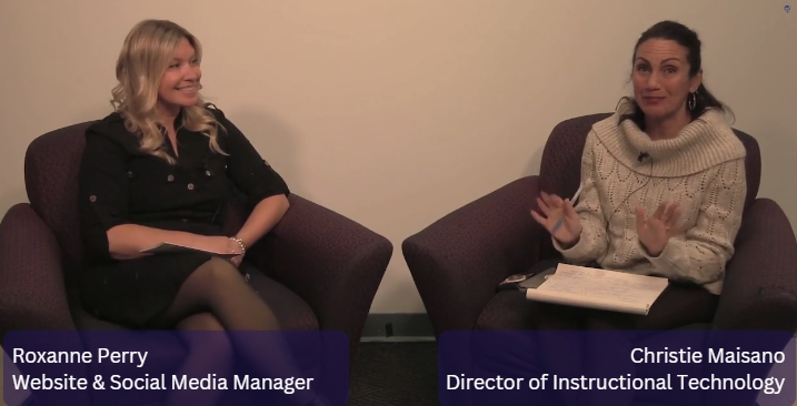 two women sitting in a podcast studio, smiling