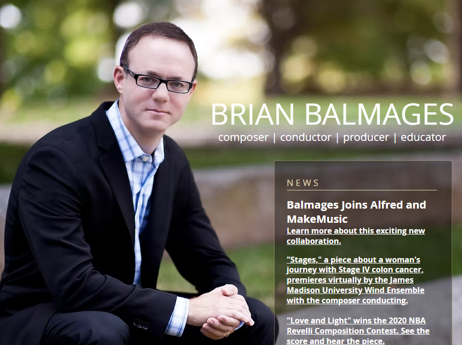 a photo of Brian Balmages posing for a picture. His name is to the right and there are news article headlines changing as they are created