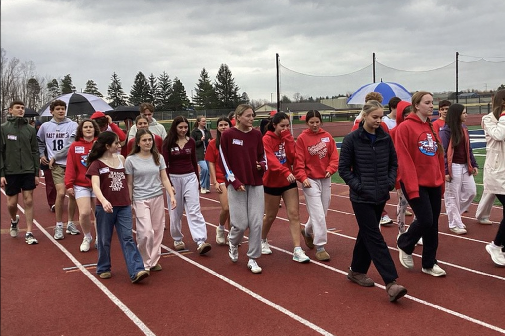 students walking the track