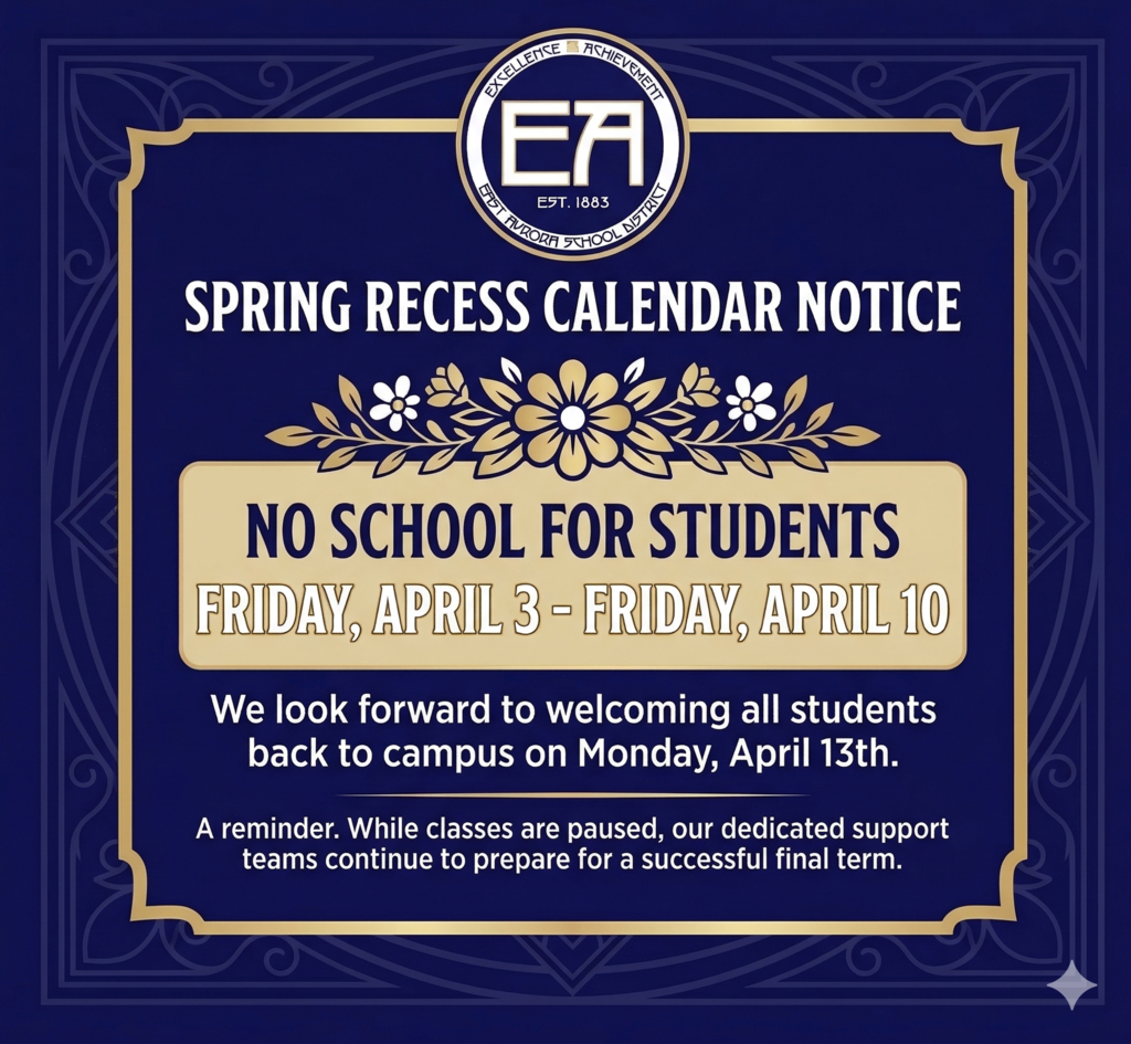 spring recess caelndar notice no school for students friday april 3 through friday april 10th. we look forward to welcoming all students back to campus on Monday April 13th. A reminder, while classes are paused, our dedicated support teams continue to prepare for a successful final term