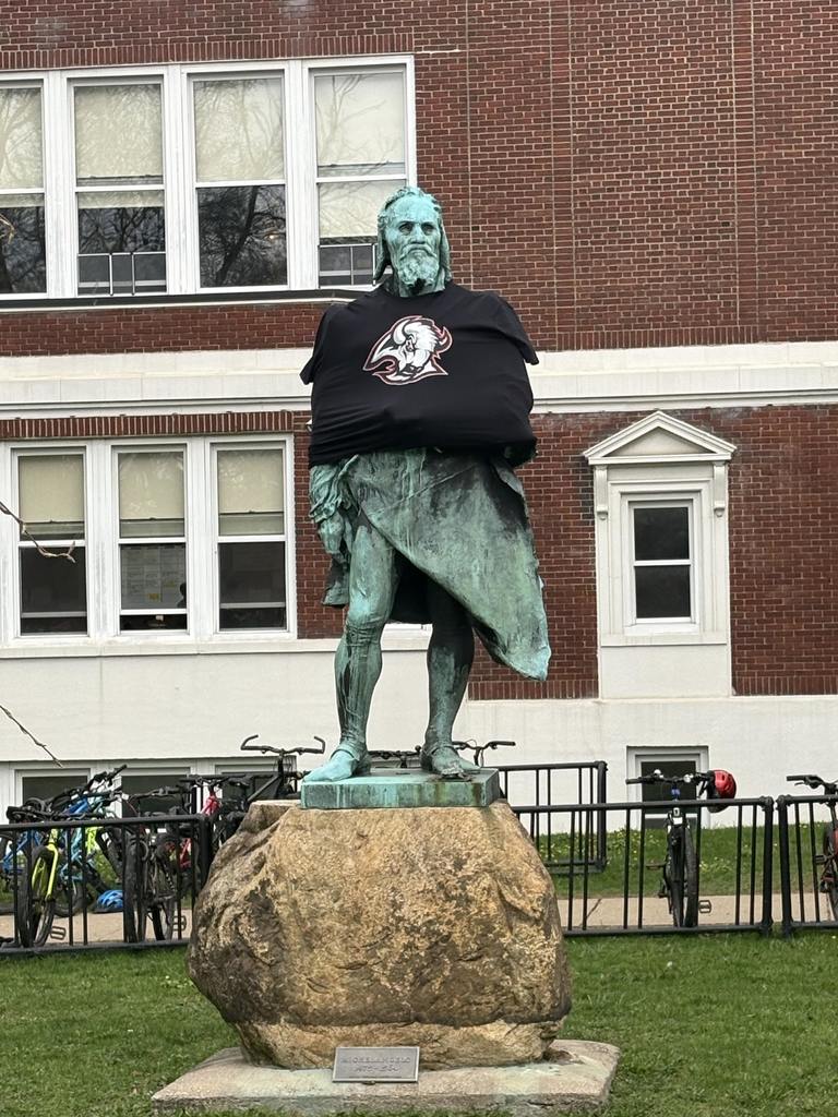 statue wearing sabres gear