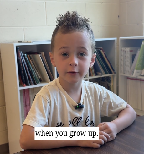 student sitting at a desk with the caption "when you grow up"