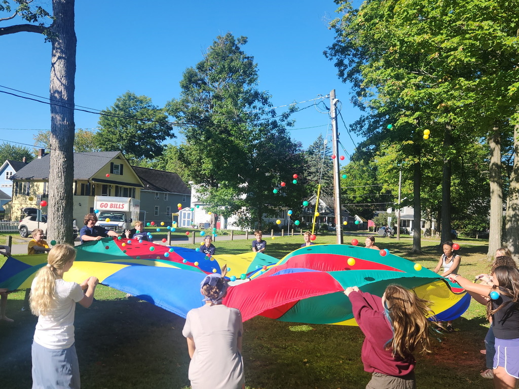 students working together outside