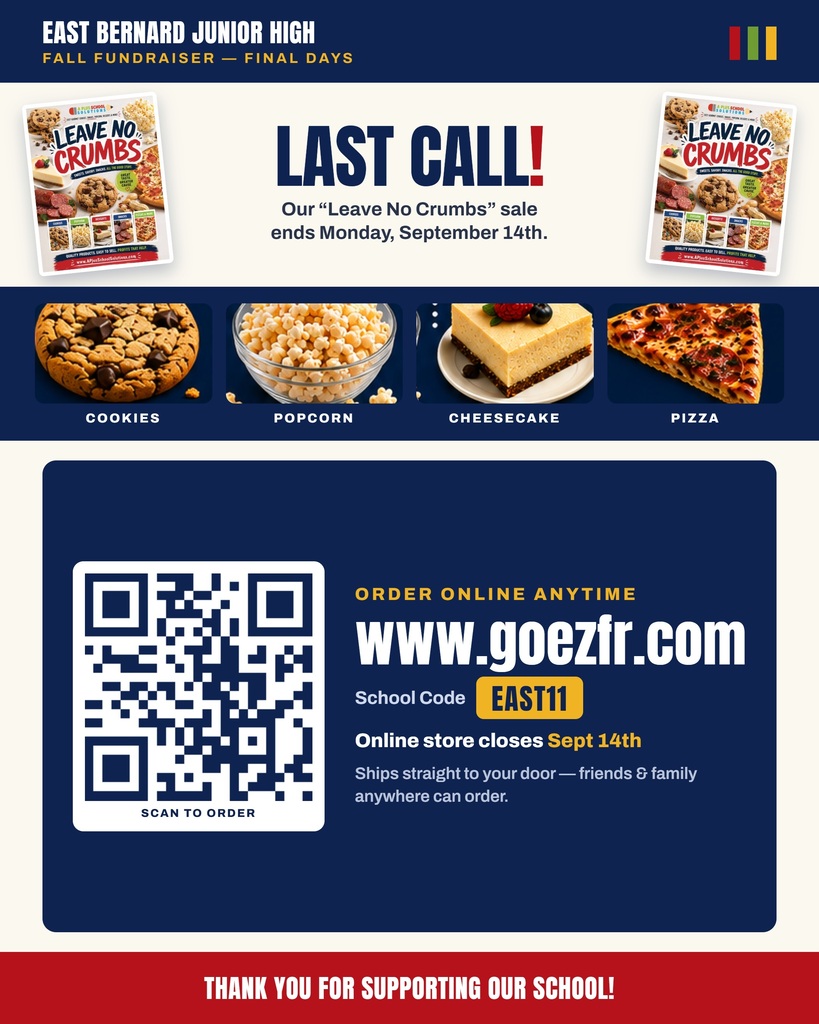 EBJH Fundraiser is Due on 9/14! Get it while you can!