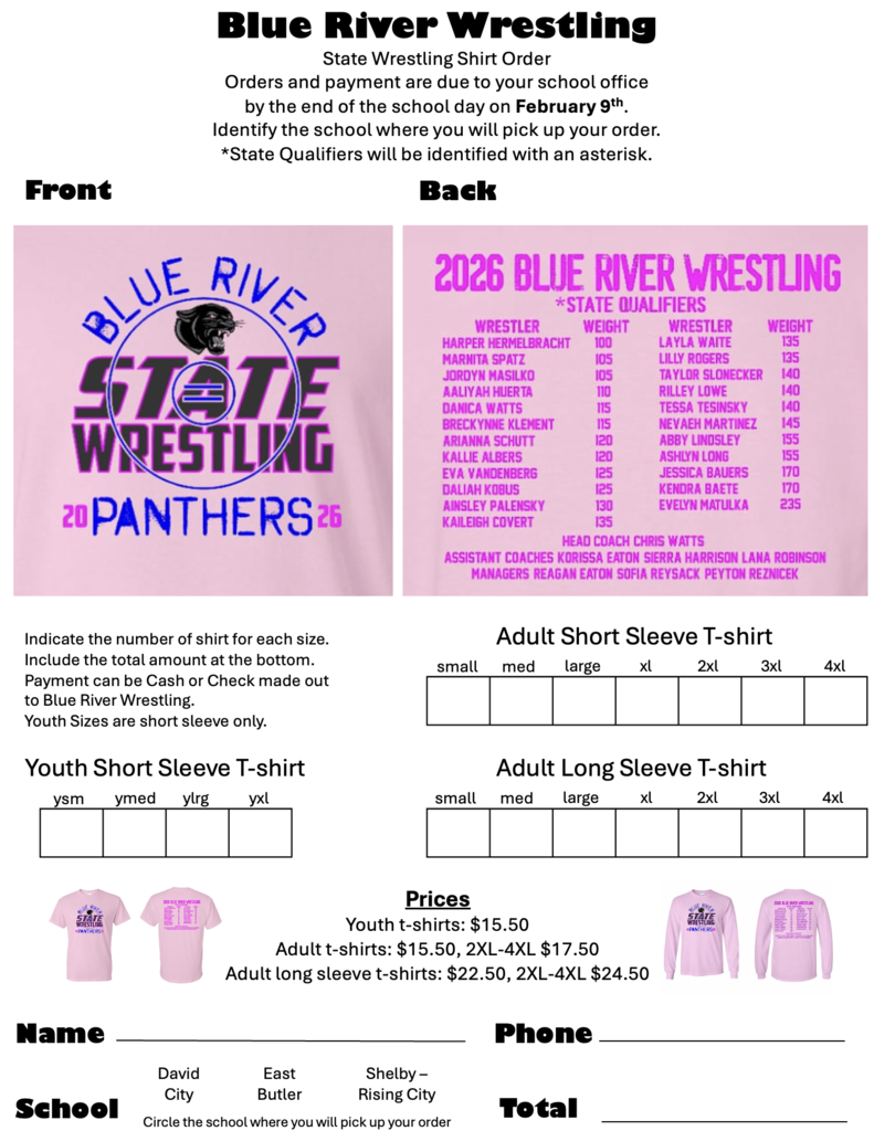 State Shirt Order Form