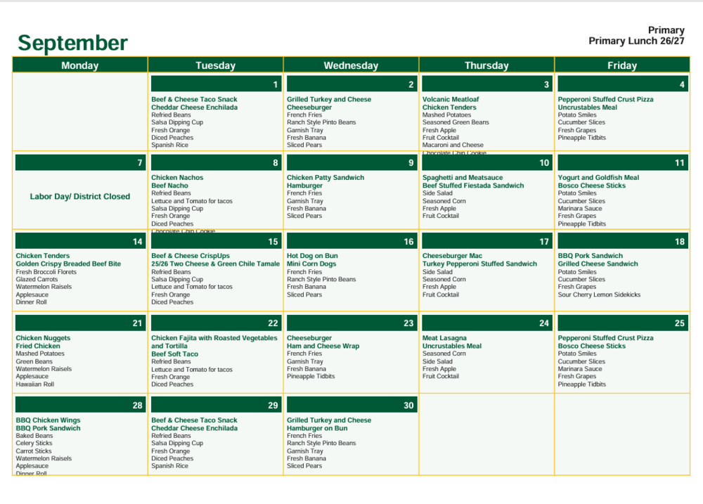 september lunch menu