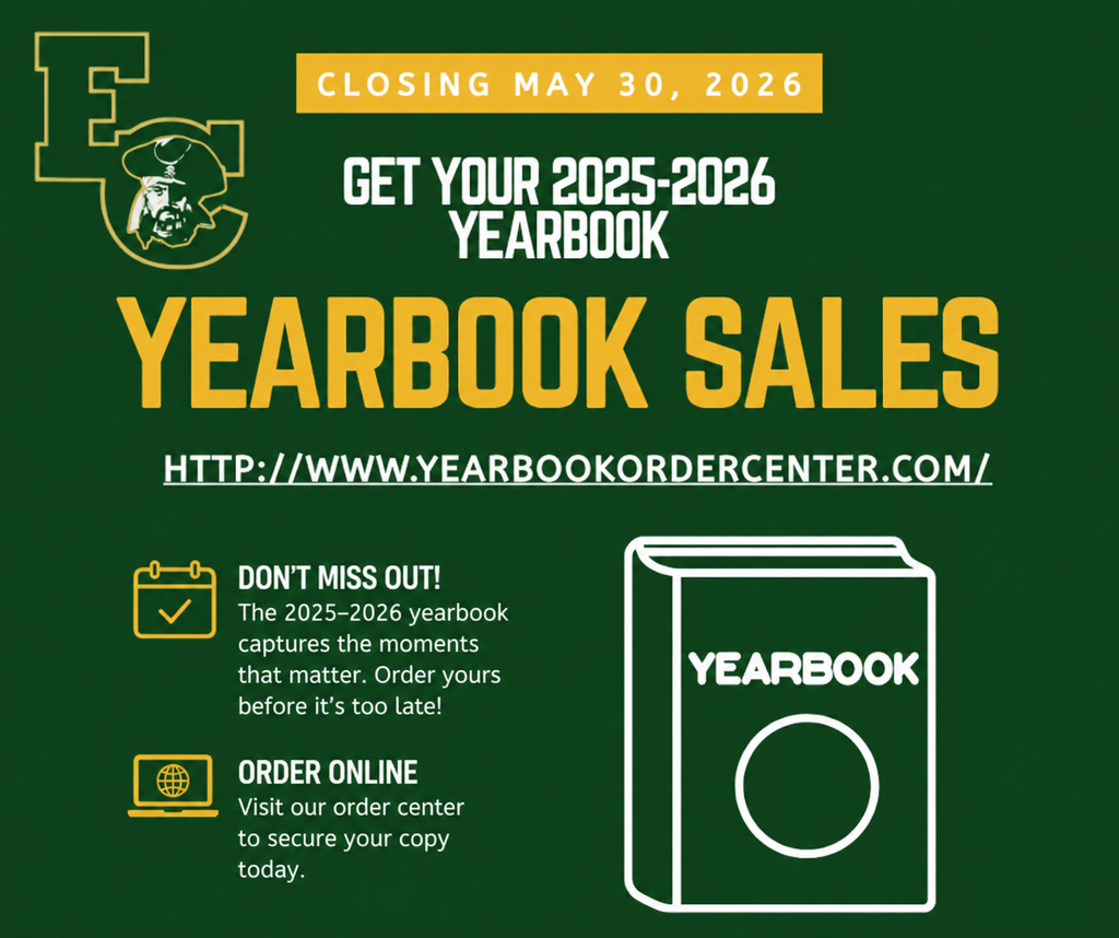An advertisement for yearbook sales with a green background and the title "Yearbook Sales." It includes a deadline of May 30, 2026.