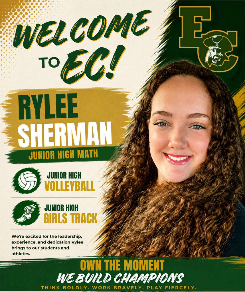 An advertisement poster welcomes Rylee Sherman, a smiling girl with curly hair, for high school math, volleyball, and track.