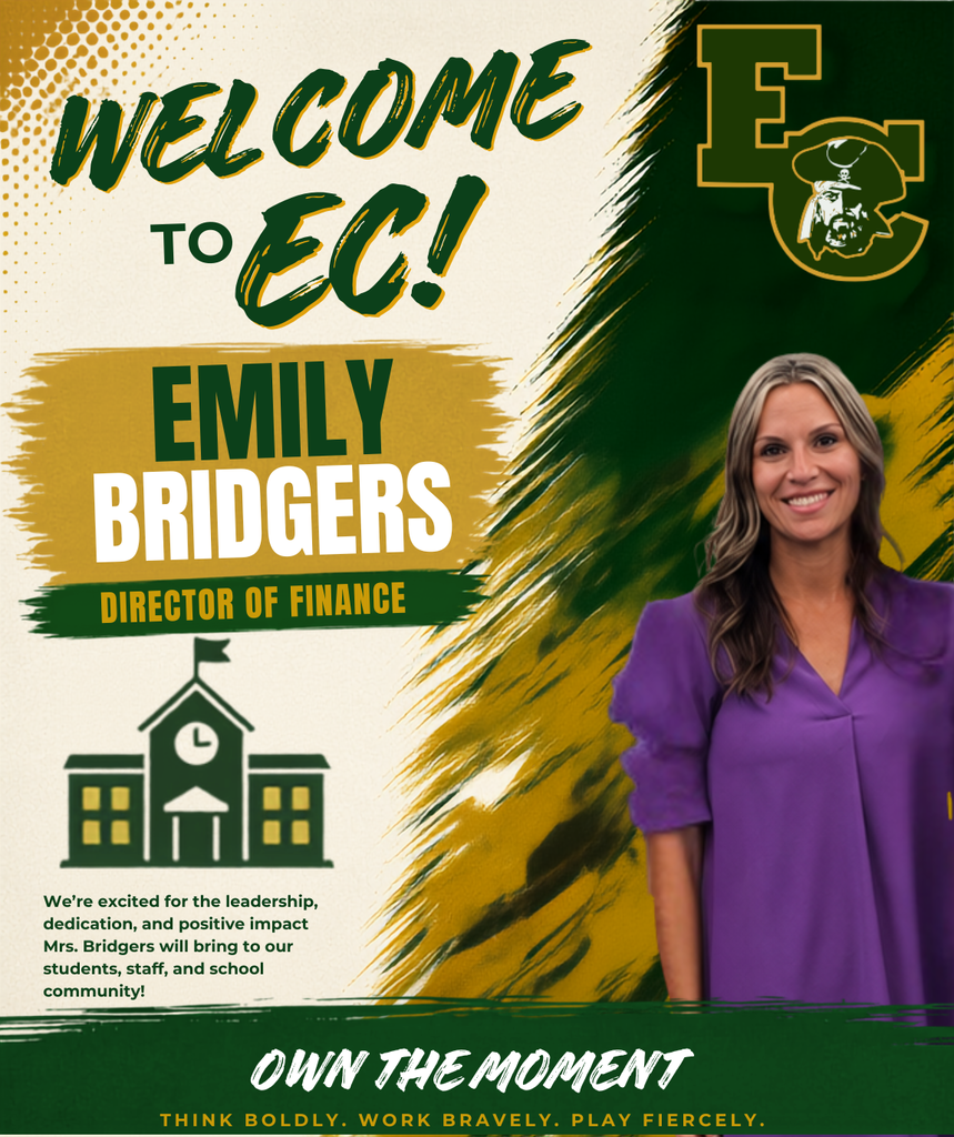 An advertisement features a woman in a purple top, named Emily Bridgers, Director of Finance, with a school logo.