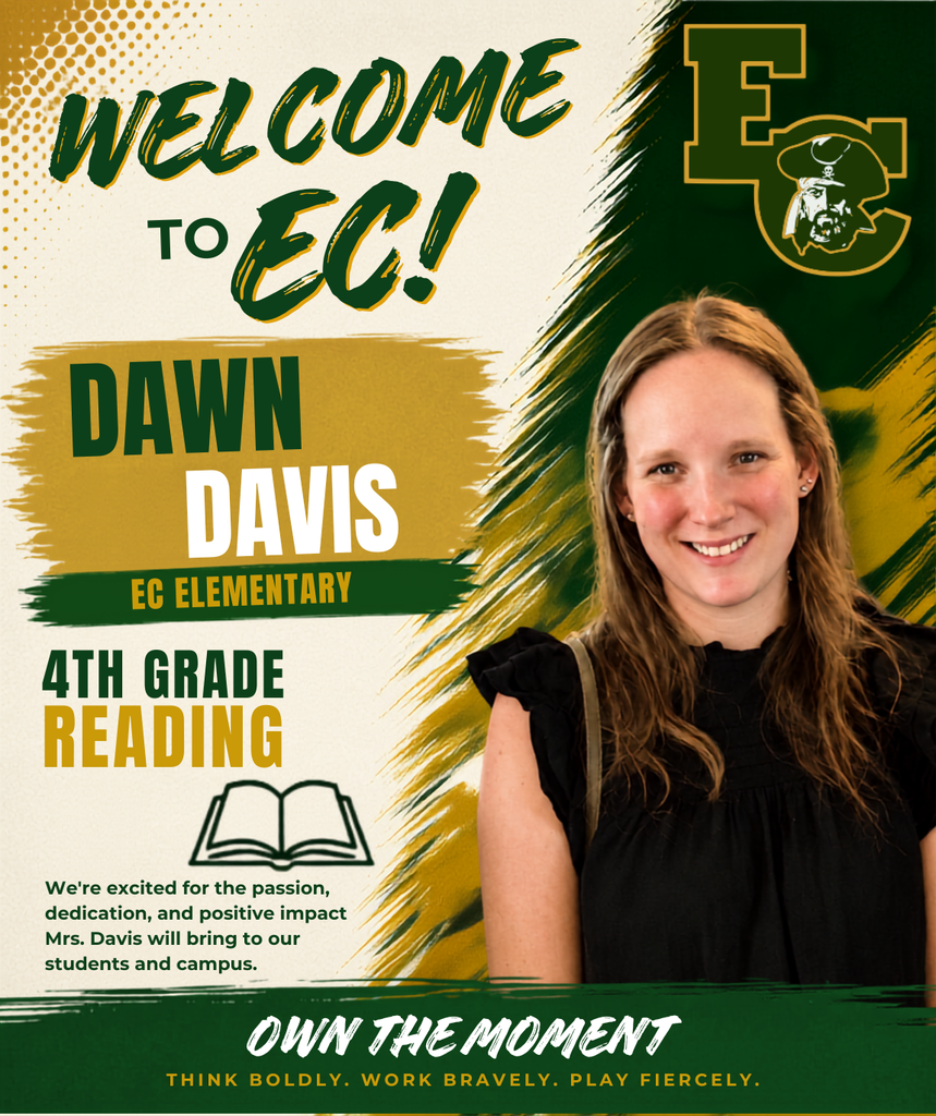 Poster with a woman in a black top smiling at the camera. Text reads "Welcome to EC!" and "Dawn Davis, 4th Grade Reading".