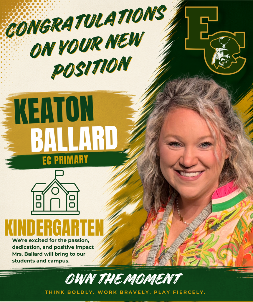 A green and white poster celebrates a woman's new kindergarten position with a bright background.