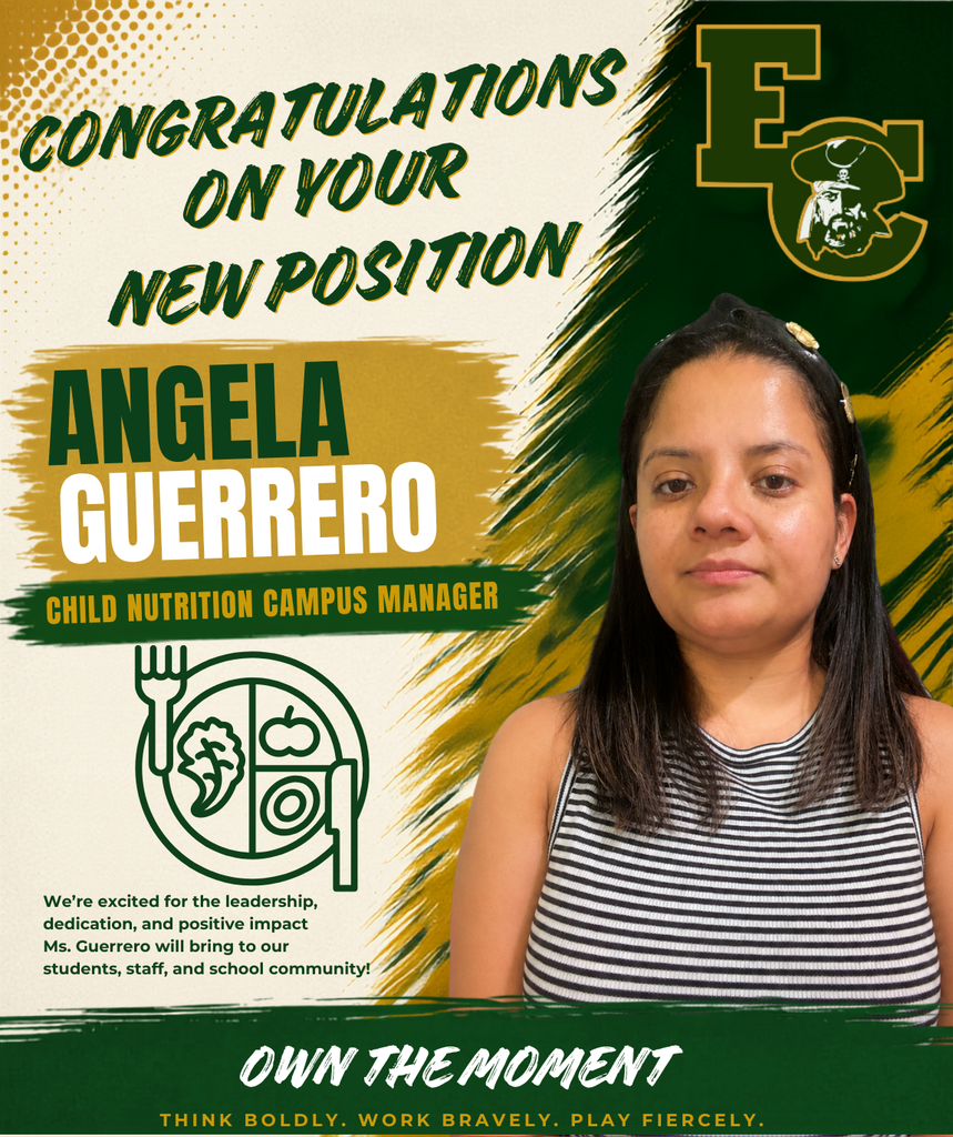 A poster with a woman standing in front of a green background. It reads "Congratulations on your new position."
