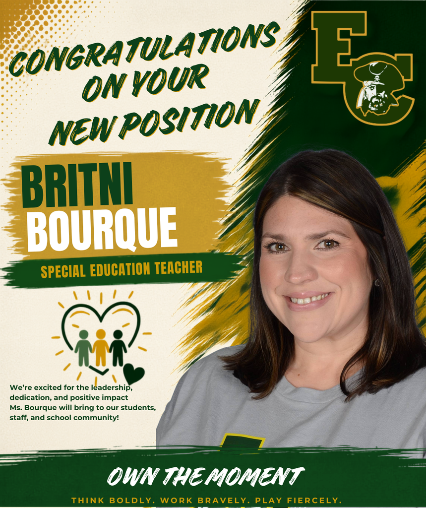 Poster with a woman's photo and the text "Congratulations on your new position: Britni Bourque, Special Education Teacher".