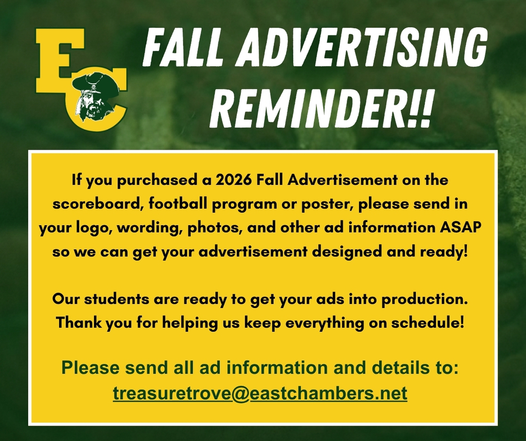 A green and yellow sign with a yellow border reads "FALL ADVERTISING REMINDER!!" It requests prompt submission of ad details.