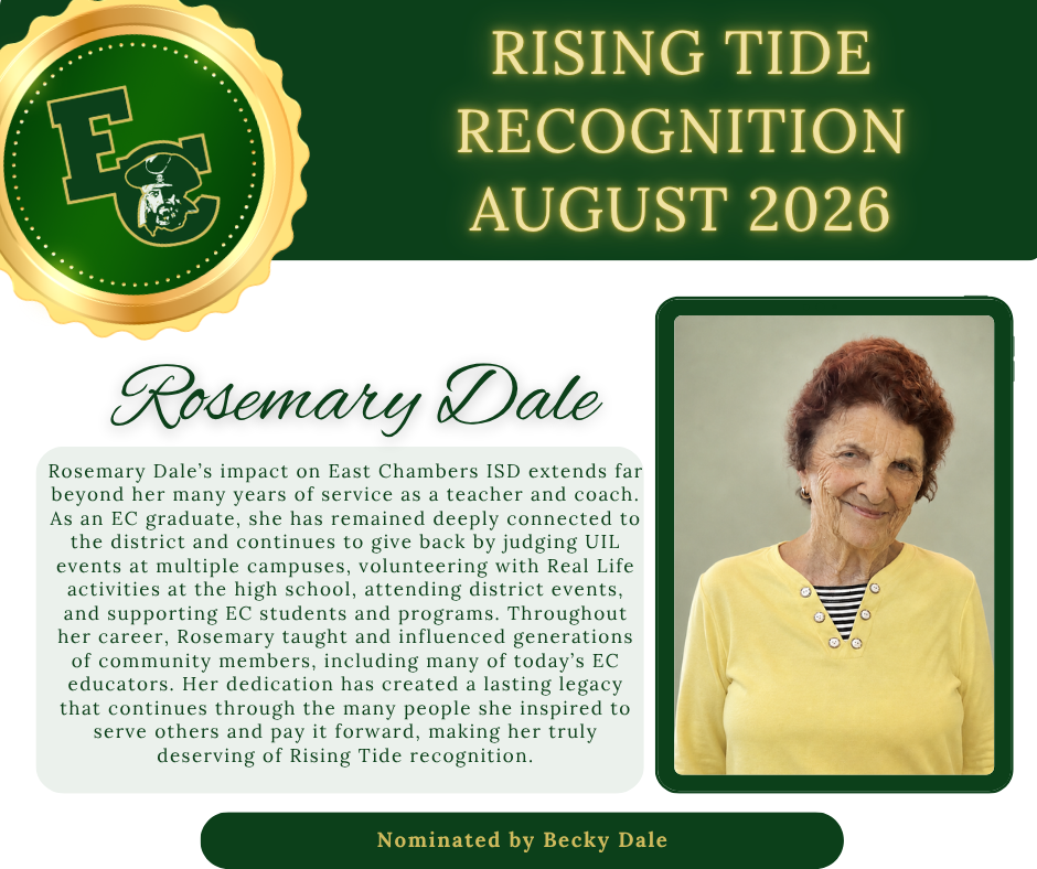 A poster with an image of a woman. Text reads: "Rising Tide Recognition August 2026 Rosemary Dale".