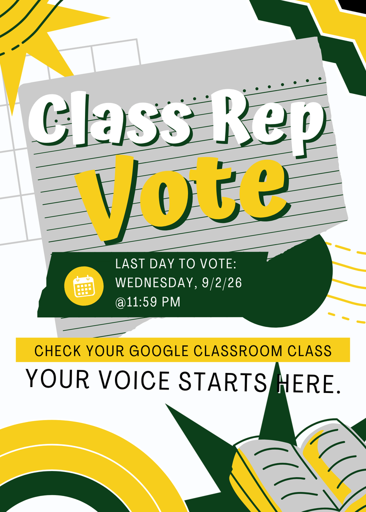 An ad poster with "Class Rep Vote" in bold. Below are voting details and an image of books and papers.
