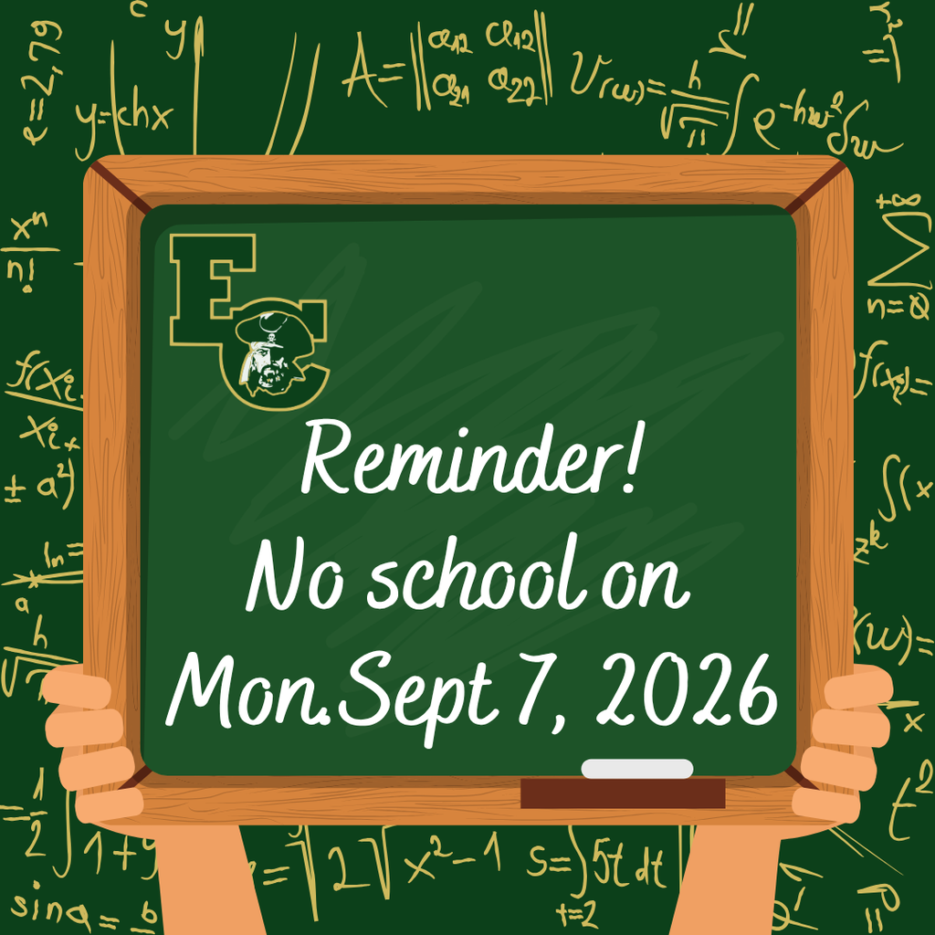 A blackboard displays a reminder that there is no school on Monday, September 7, 2026, against a background of math equations.