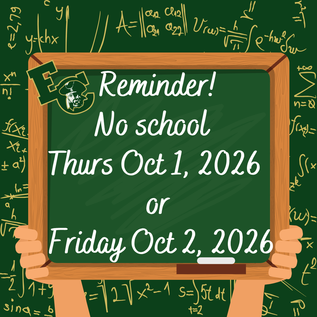 A chalkboard shows a reminder for no school on October 1 and 2, 2026, with mathematical equations in the background.