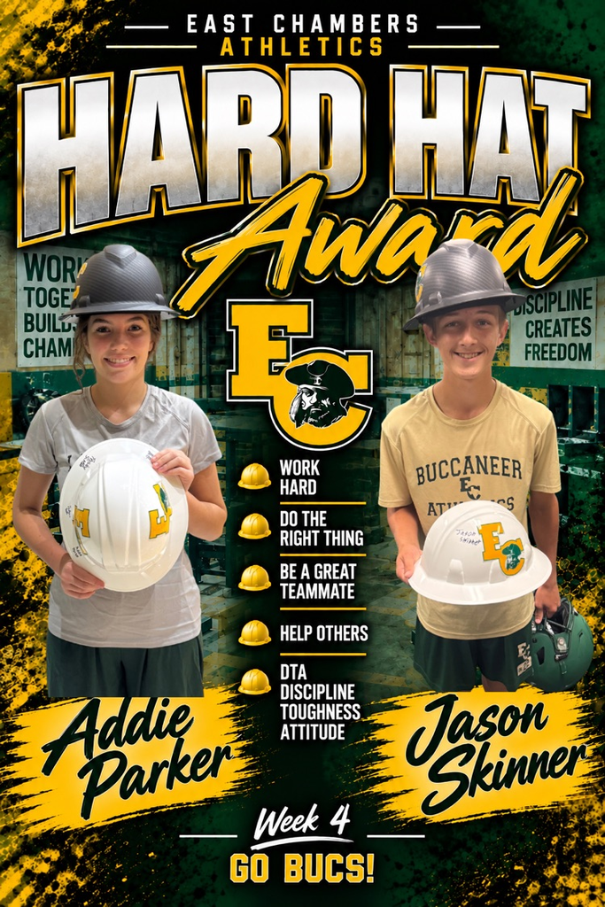 two athletes holding their hard hat award!
