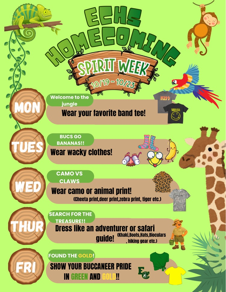 flyer displaying dress up days for homecoming spirit days