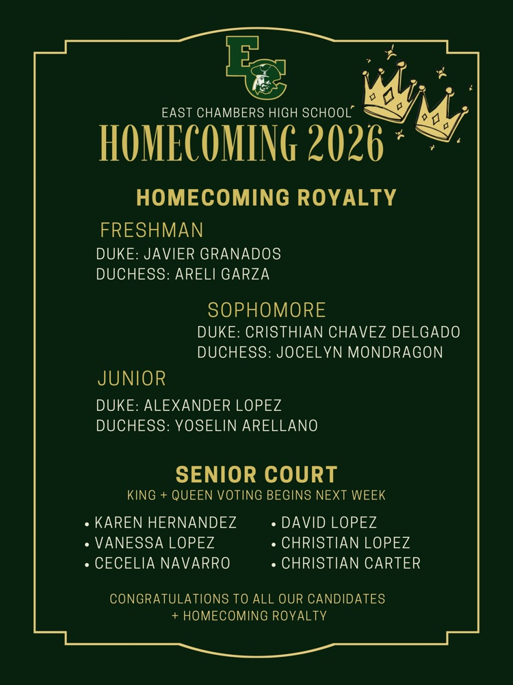 graphic displaying homecoming court names of students selected