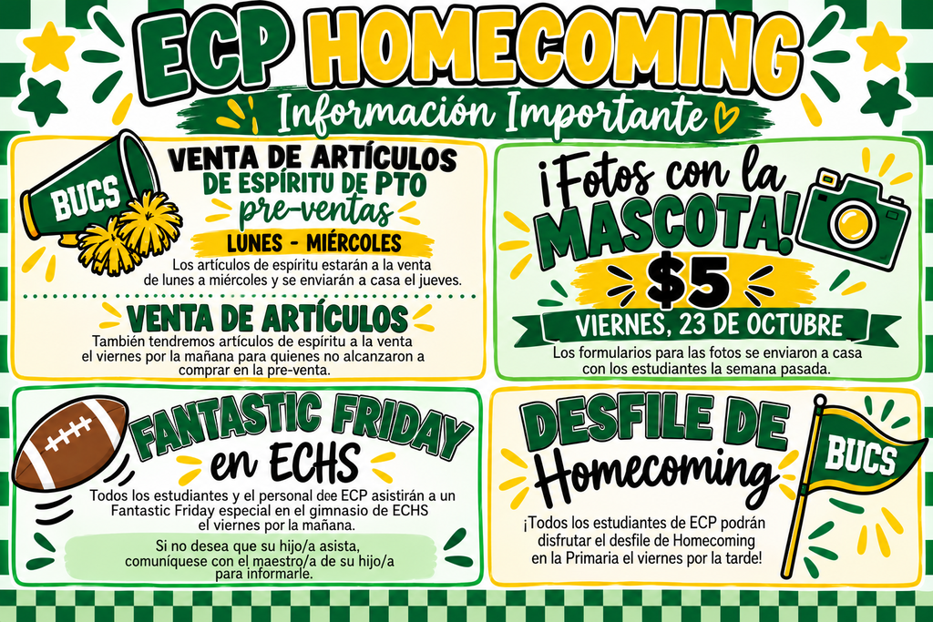 Four posters in green and white. Two have green footballs, one has a cheerleader mask, and one has a camera.