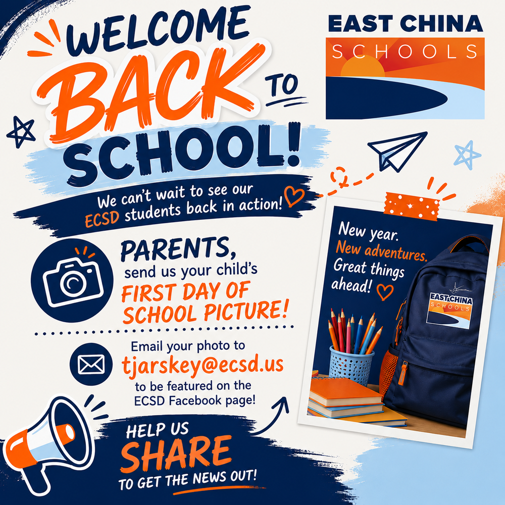 Welcome back flyer with first day of school pics send to tjarskey@ecsd.us