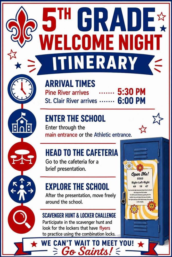 Welcome Flyer for 5th grade students going to SCMS