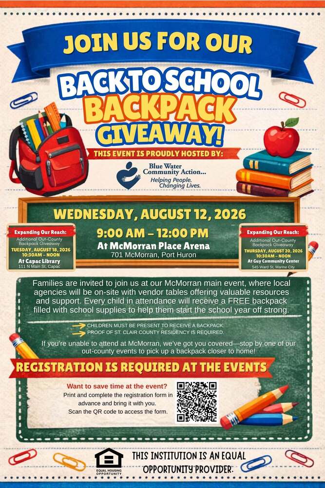 Backpack Giveaway fllyer