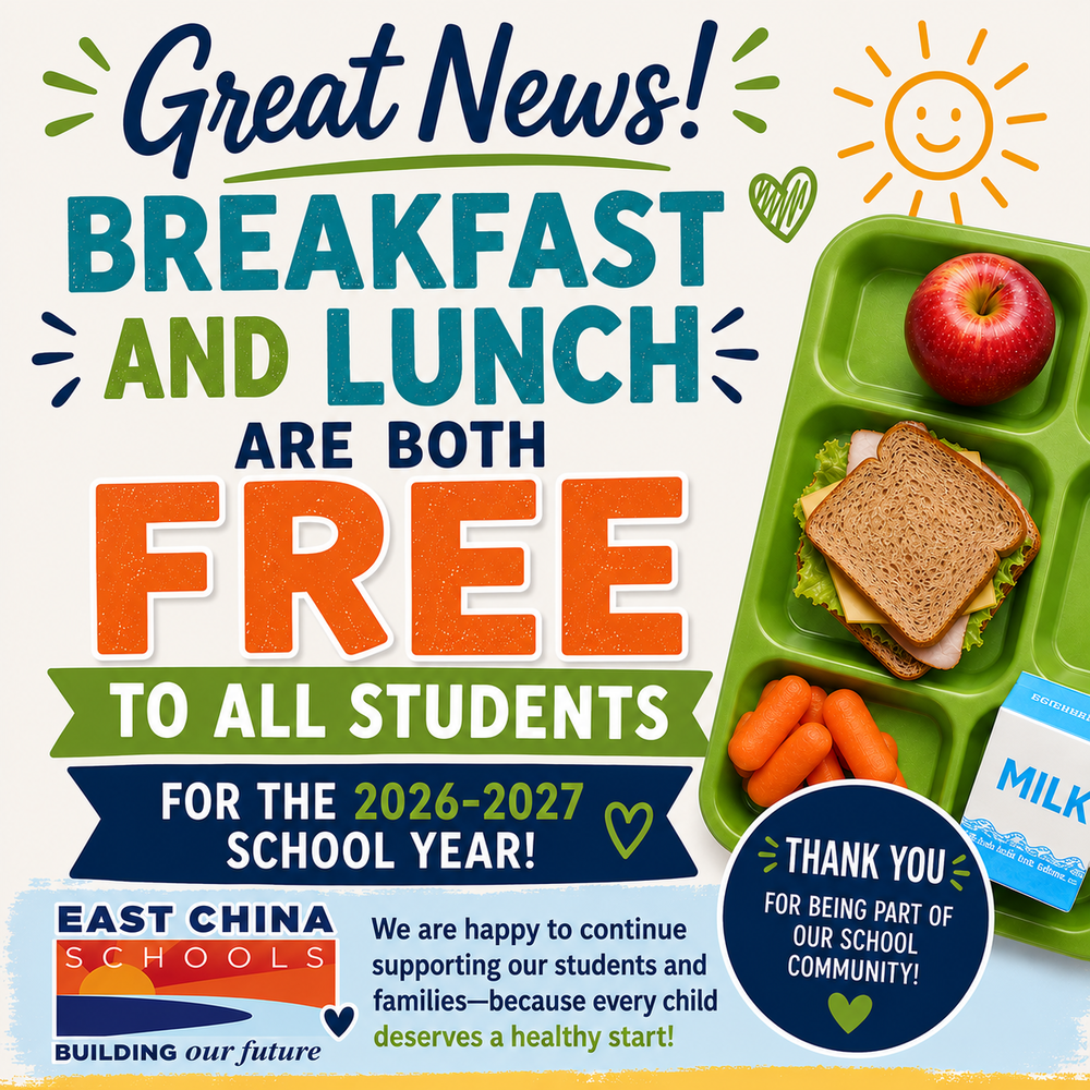 Free Breakfast and Lunch for 2026-27 School year flyer