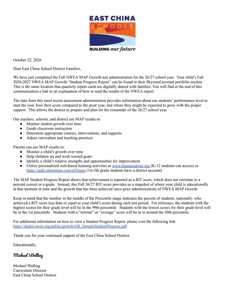 NWEA parent letter
