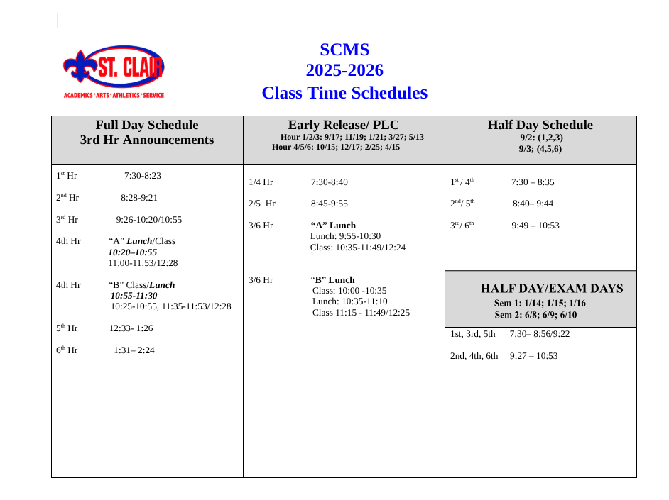 2025-2026 Bell Schedule