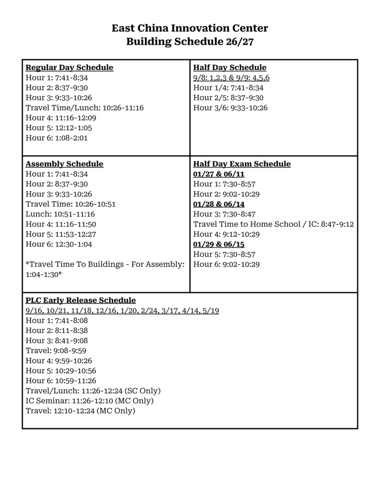 IC Bell Schedule