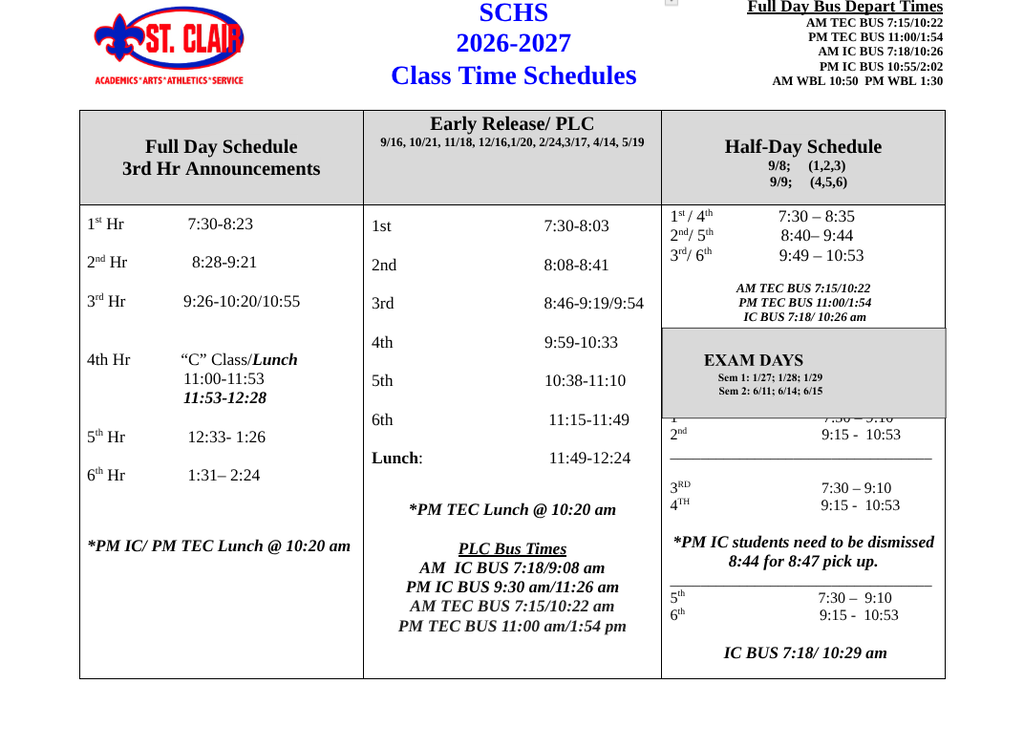 Class Time Schedule