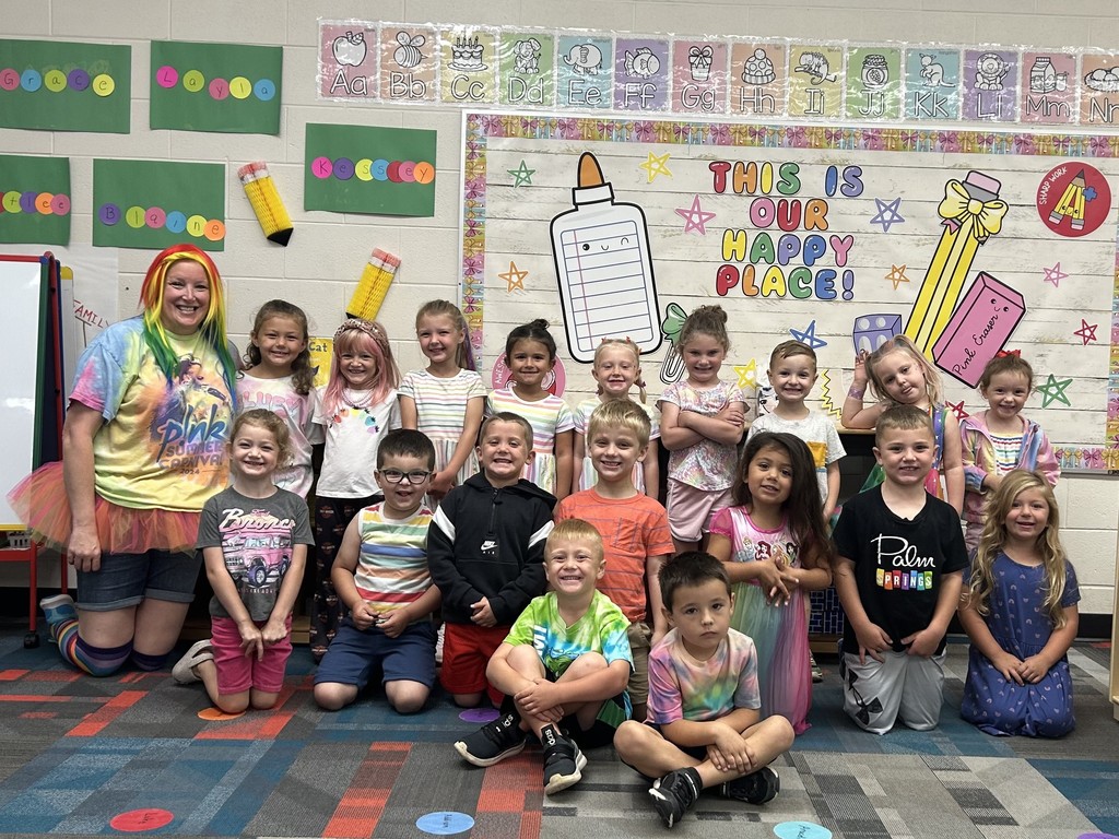 Preschool class on rainbow day