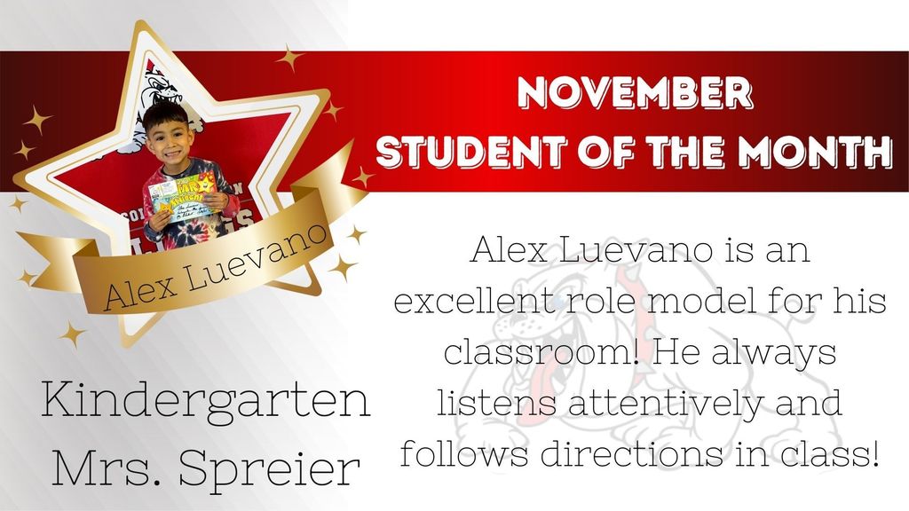 Alex won the K-4 honor for November